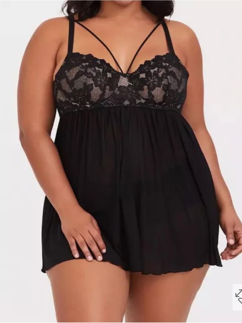 Torrid Curve Strappy Lace Babydoll Chemise Black Size 1X